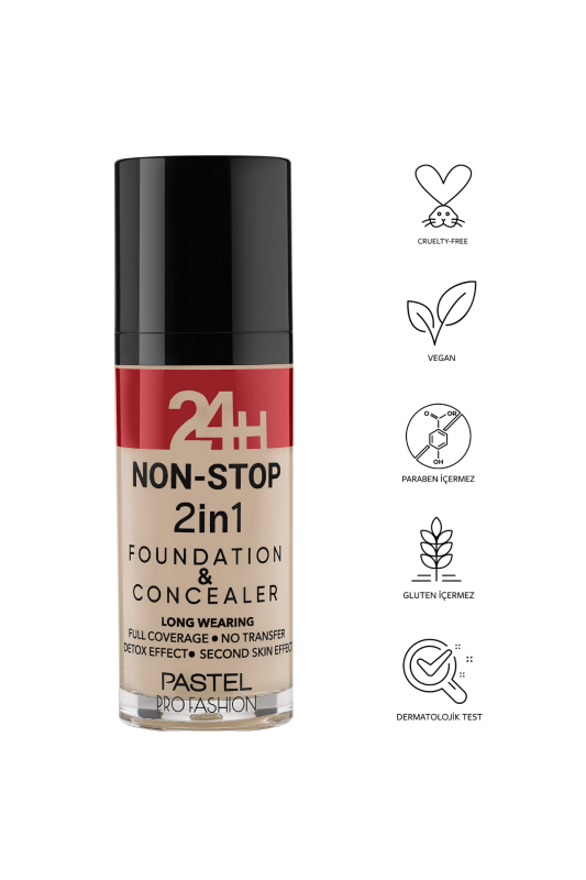 Pastel 24H Non-Stop 2in1 Foundation & Concealer - Fondöten & Kapatıcı 601 Cool - 5