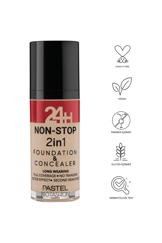 Pastel 24H Non-Stop 2in1 Foundation & Concealer - Fondöten & Kapatıcı 603 Ivory - 5