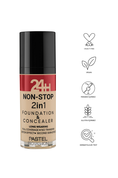 Pastel 24H Non-Stop 2in1 Foundation & Concealer - Fondöten & Kapatıcı 604 Vanilla - 5